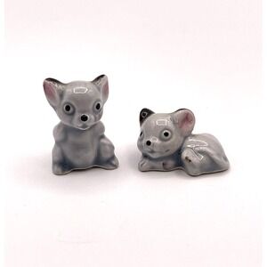 Gray Mouse Figurines Pair Miniature Ceramic Japan Style Mice